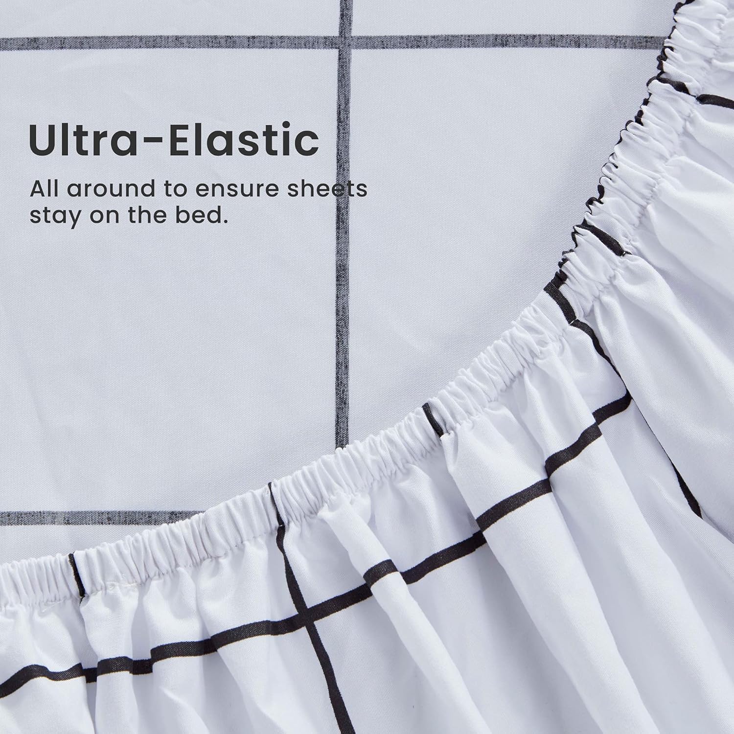 Printed Plaid Sheet Set 4 Piece - Double Brushed Microfiber - Grid Black