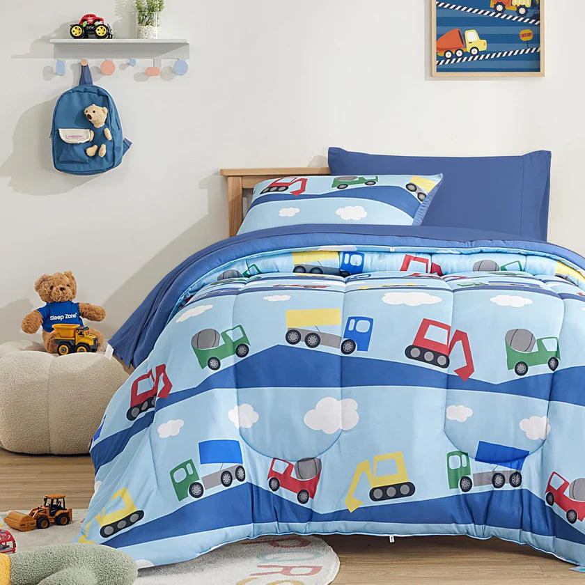 Kids Comforter Set, Jersey Knit 3 Pieces Bedding Set, Soft, Breathable, Washable, Easy Care