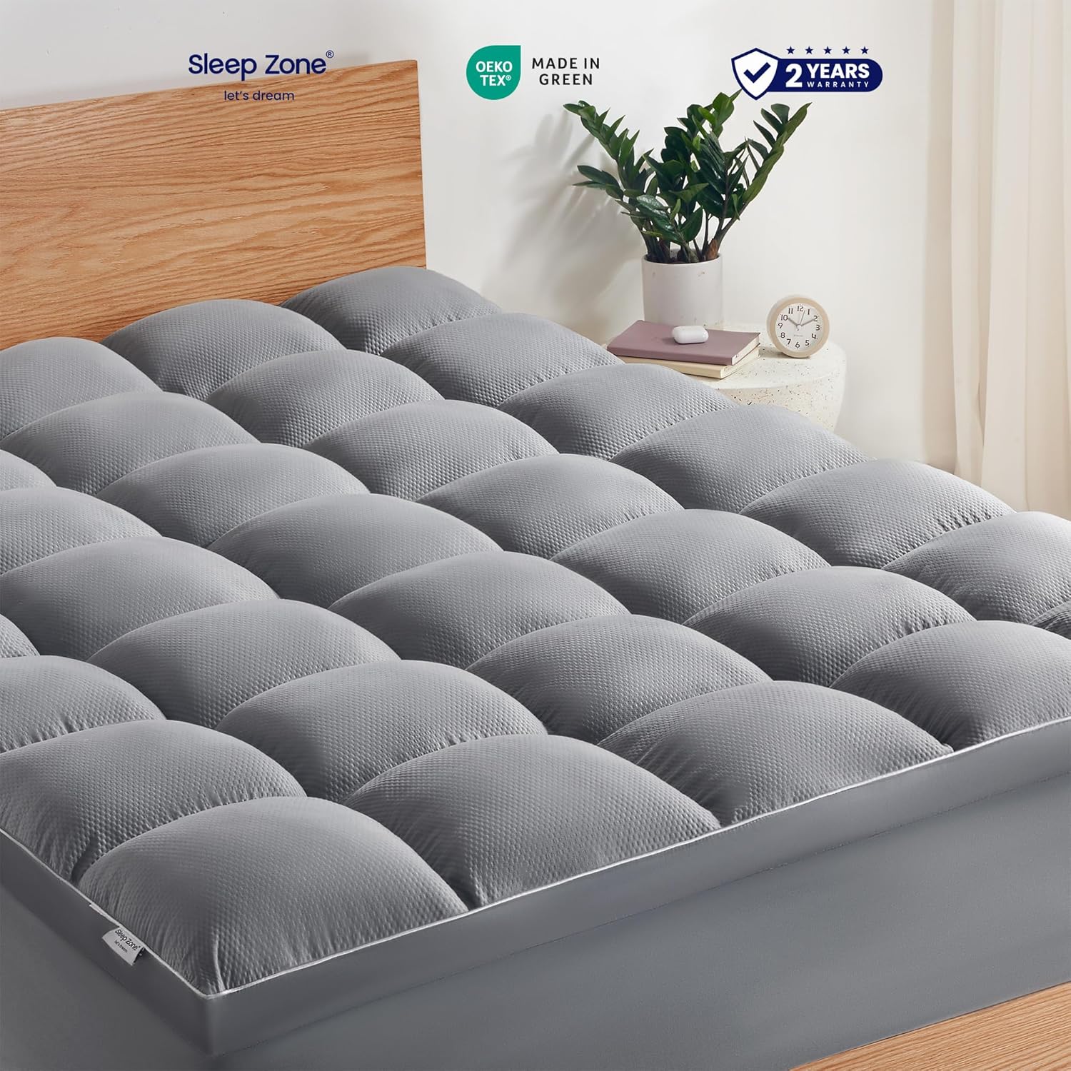 Cooling Mattress Topper, Quilted Fitted Mattress Pad Cover, Soft Fluffy Down Alternative Pillow Top Bed Topper Deep Pocket 8-21 Inch