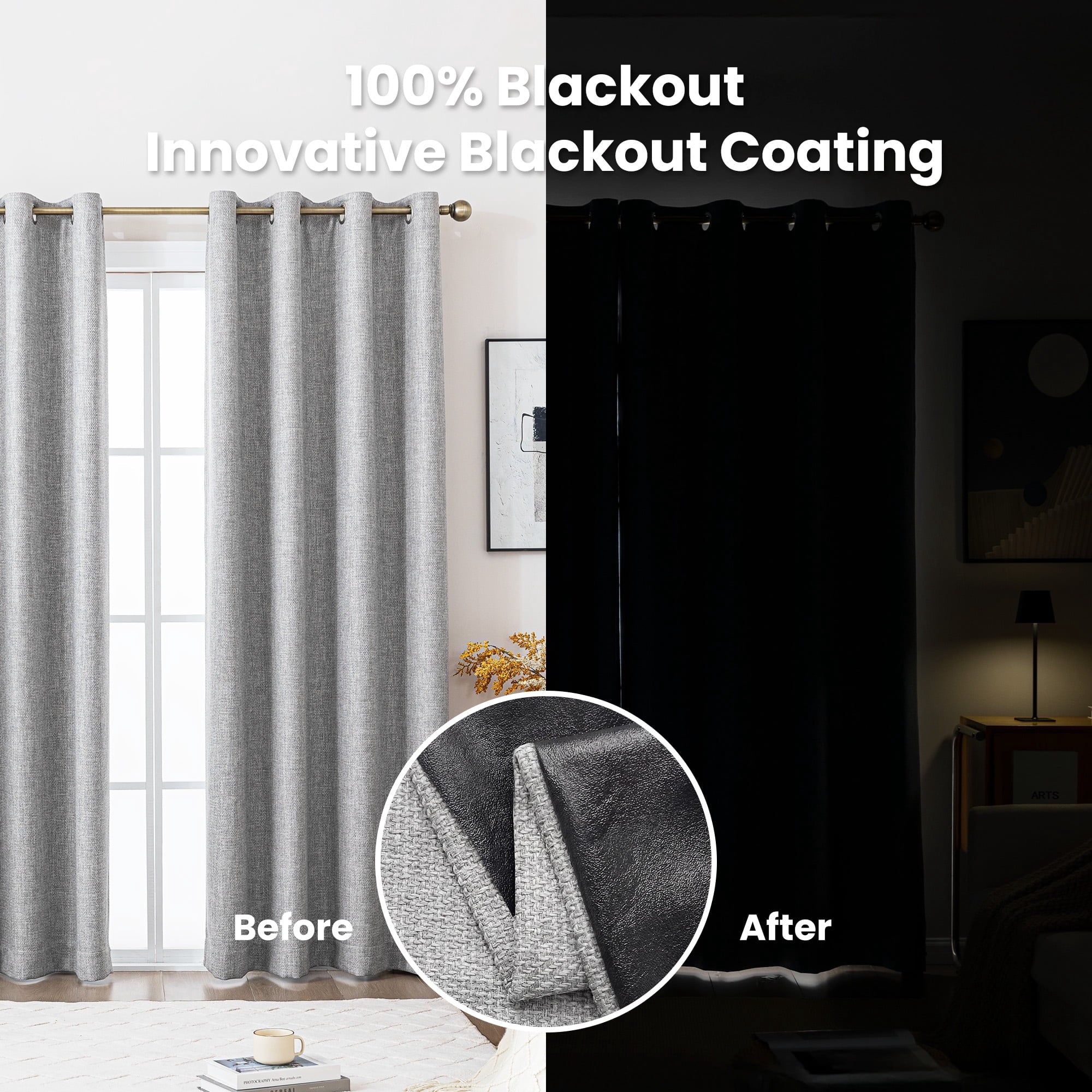 Sleep Zone 100% Blackout Curtains for Bedroom Full Light Blocking Curtains