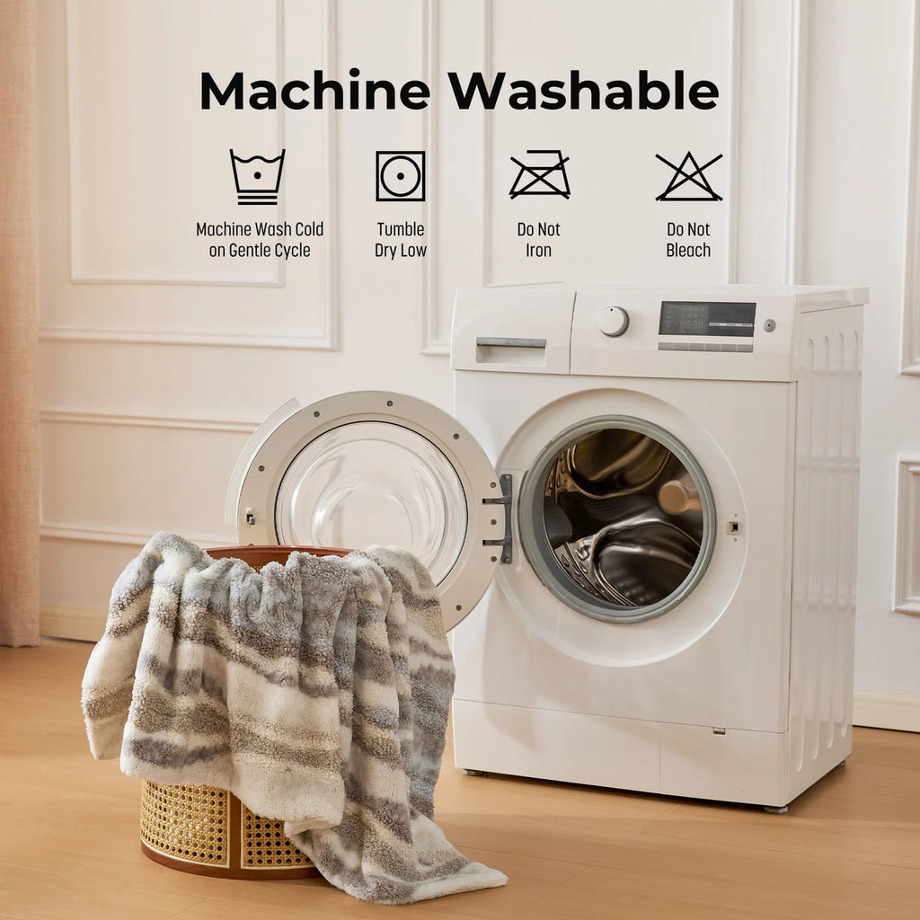 50"× 60" Throw Blanket, Multi-Color Striped Soft Durable Fluffy Faux Fur Bed Blankets