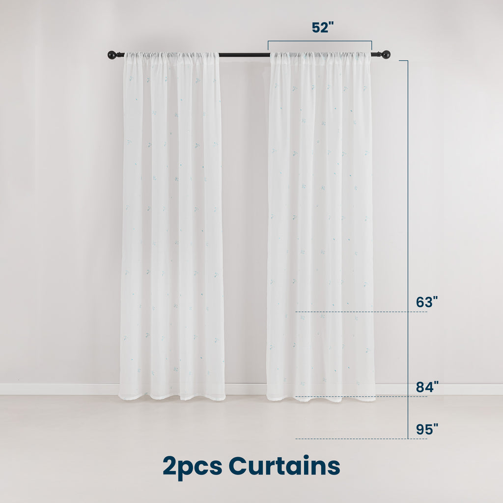 Sleep Zone 2 Panels Blue Heart-embroidered Lace Sheer Curtains