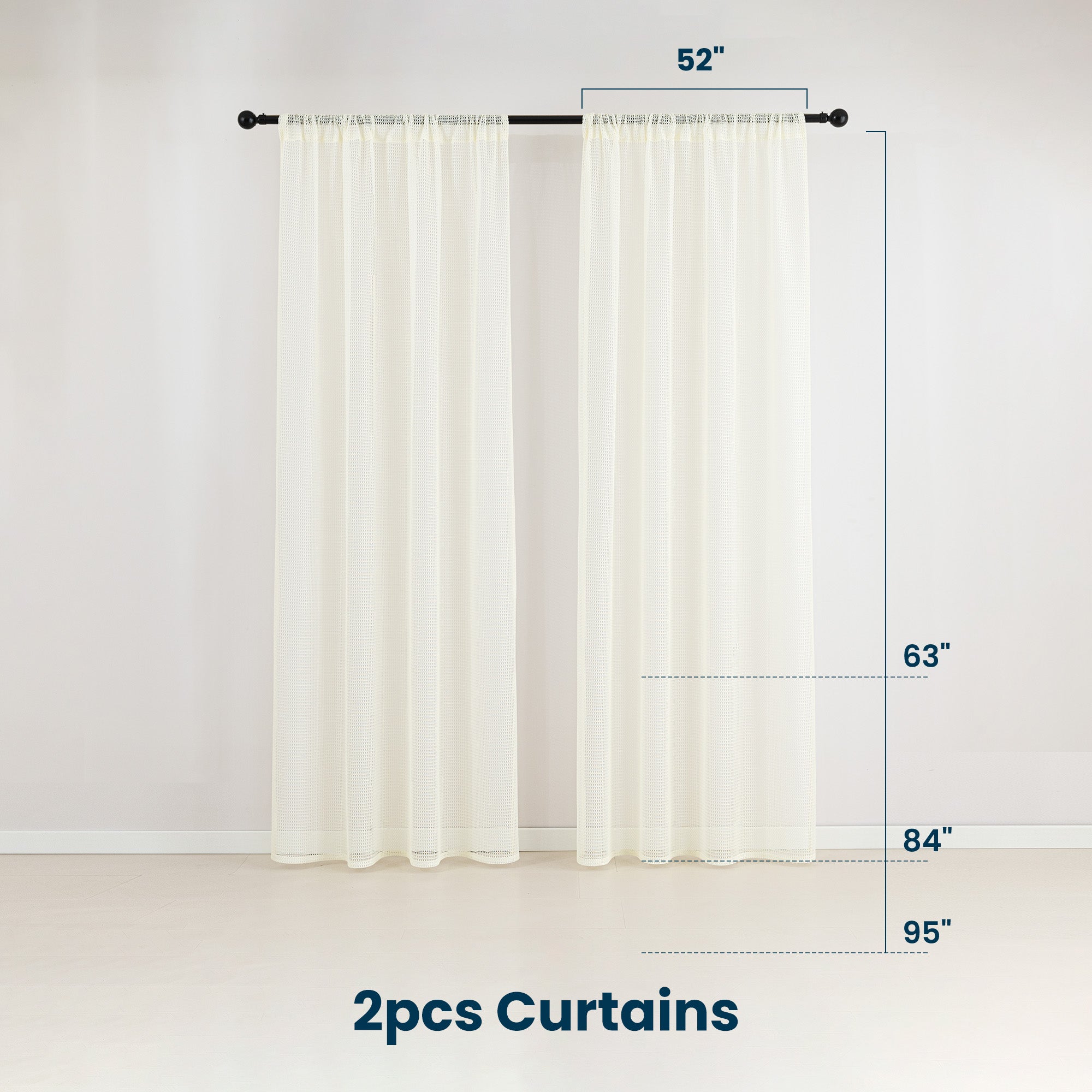 Sleep Zone 2 Panels Beige Lace Sheer Curtains