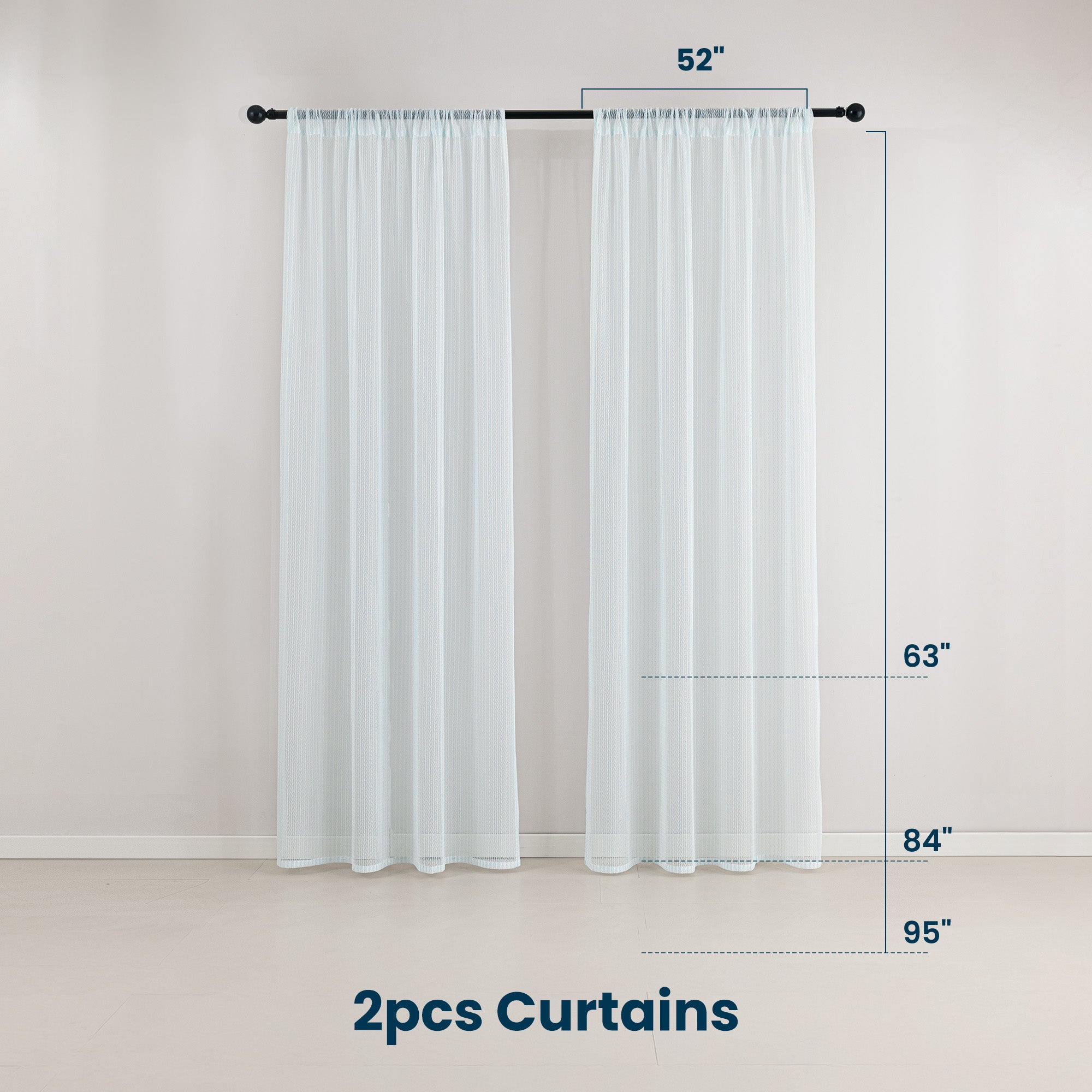 Sleep Zone 2 Panels Blue Wave Lace Sheer Curtains