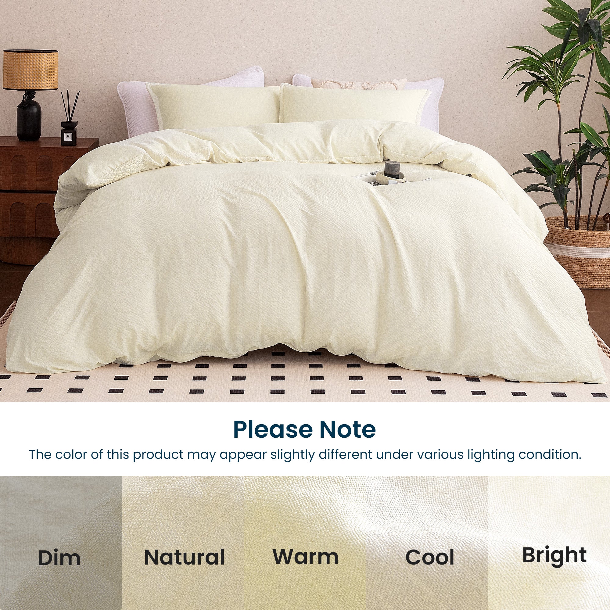 Seersucker Ruffled Duvet Cover Set, Soft Breathable Bedding Set
