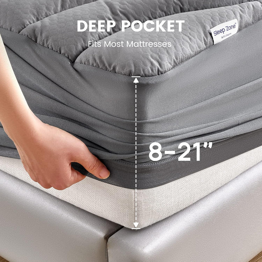 Grey Waterproof Mattress Pad