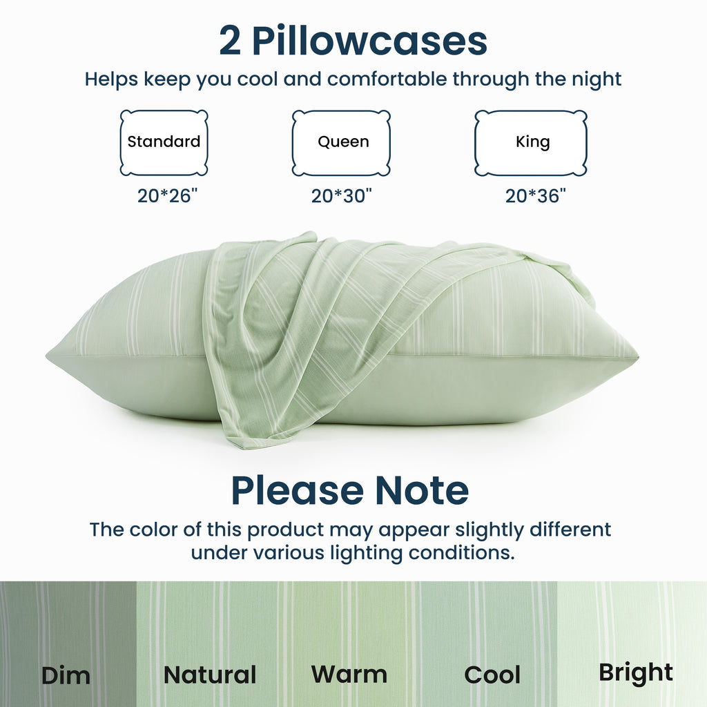 Essential Cooling Stripe Pillowcases 2 Pack, Silky Cool Touch Pillow Cases for Hair & Skin