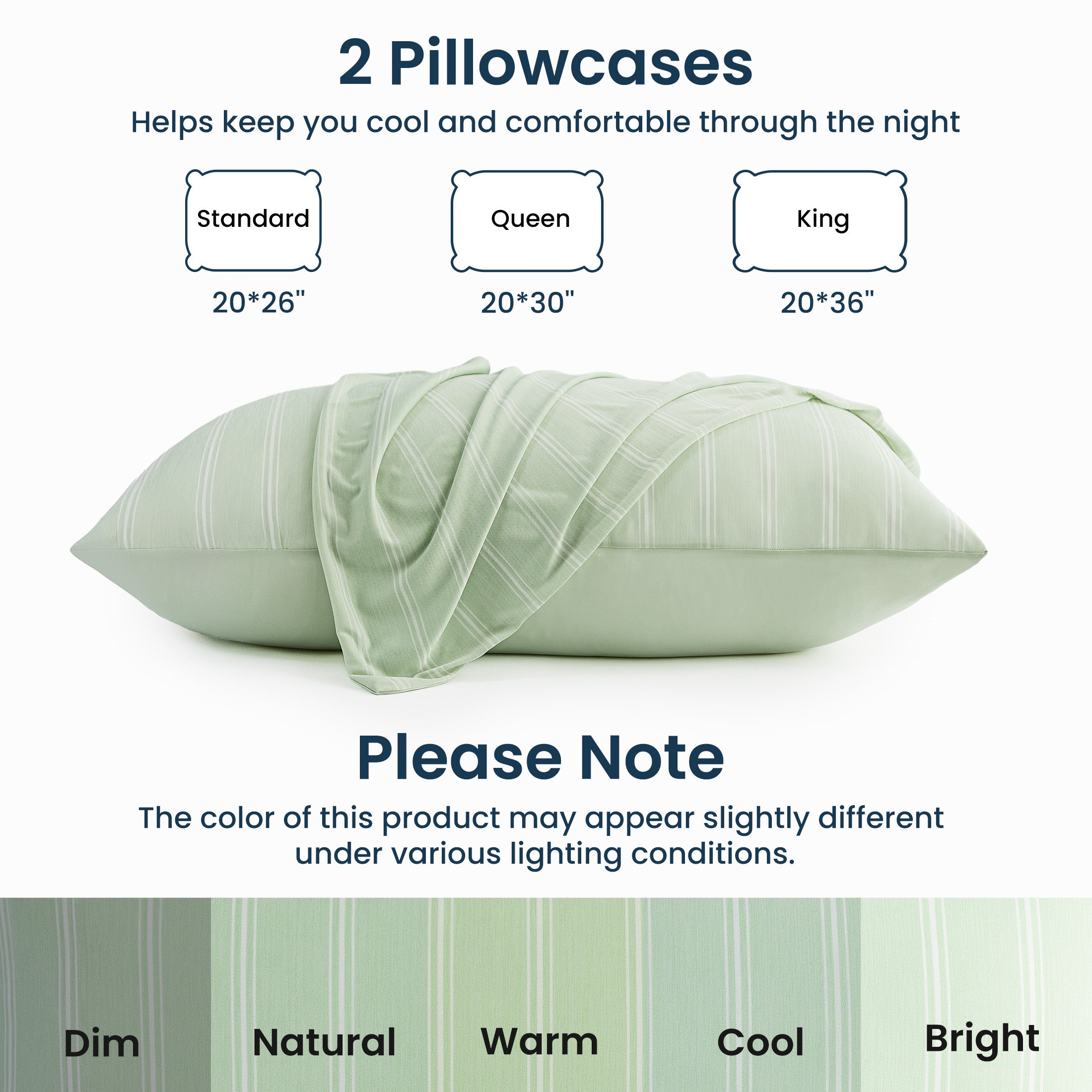 Essential Cooling Stripe Pillowcases 2 Pack, Silky Cool Touch Pillow Cases for Hair & Skin