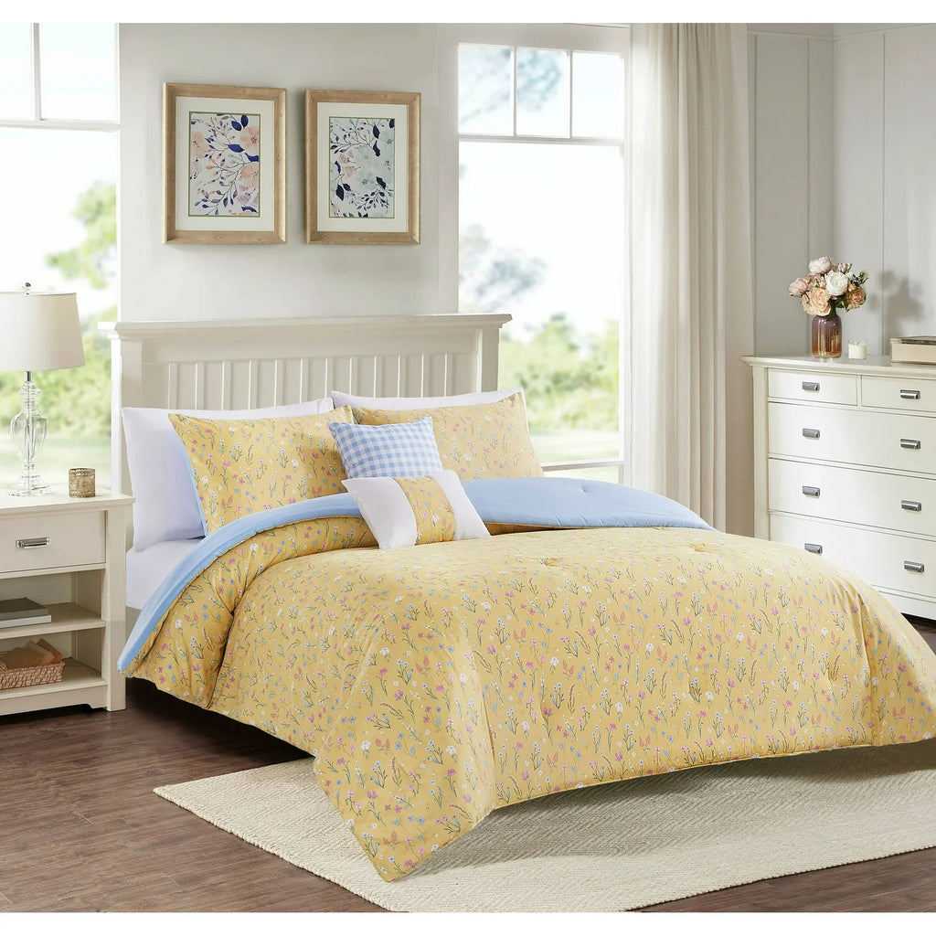Floral Printed Bed-in-a-Bag Comforter Set, All Season Lightweight Soft Microfiber Bedding, Breathable & Machine Washable