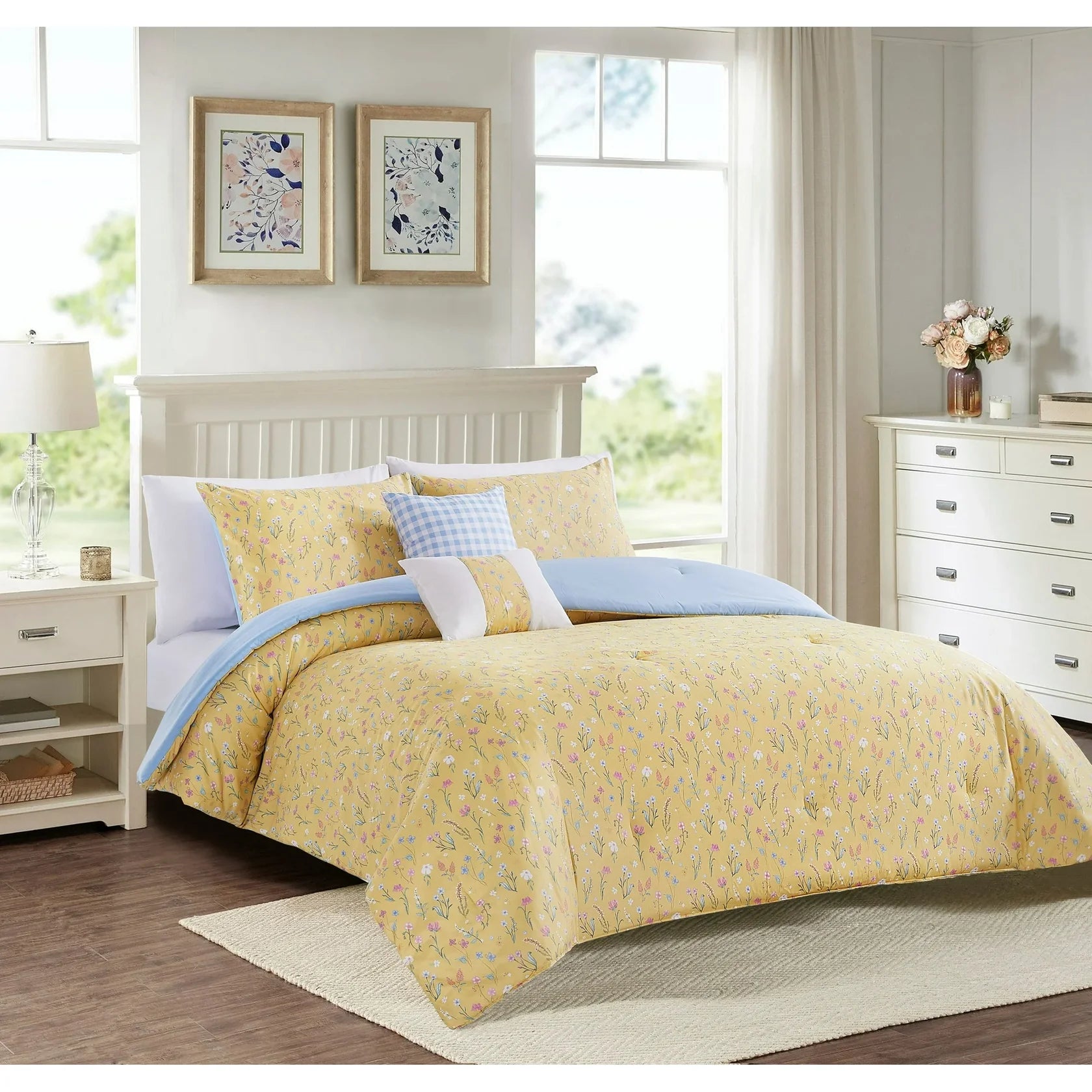 Floral Printed Bed-in-a-Bag Comforter Set, All Season Lightweight Soft Microfiber Bedding, Breathable & Machine Washable