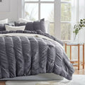 Luxury Seersucker Queen Comforter Set,Soft & Lightweight Down Alternative Duvet Insert with Pillow Sham Cooling for Summer