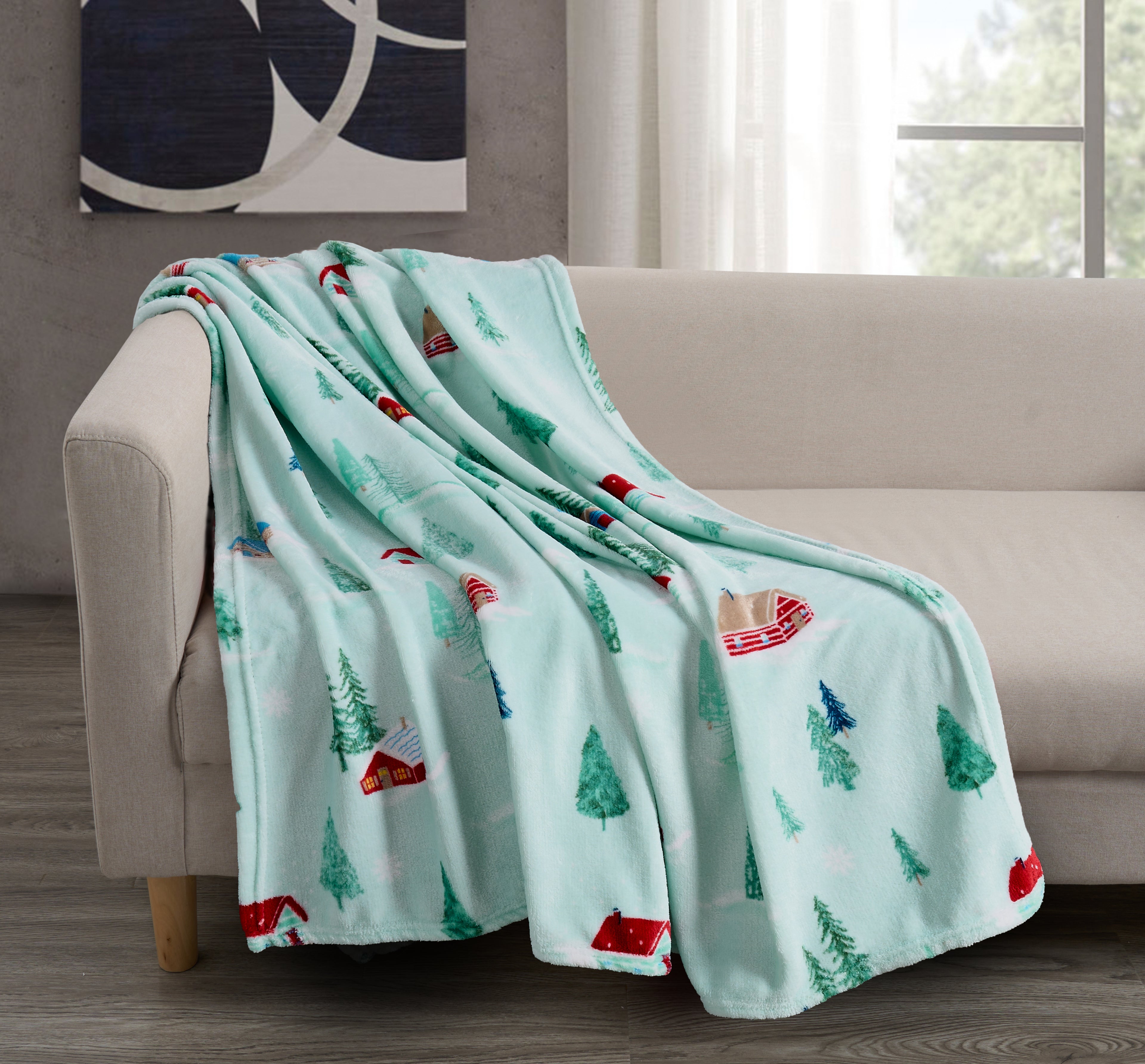 Plush Throw Blanket Soft Warm Flannel 220GSM Lightweight All Season Printed Bed Sofa Blanket for Home Office Travel, Machine Washable