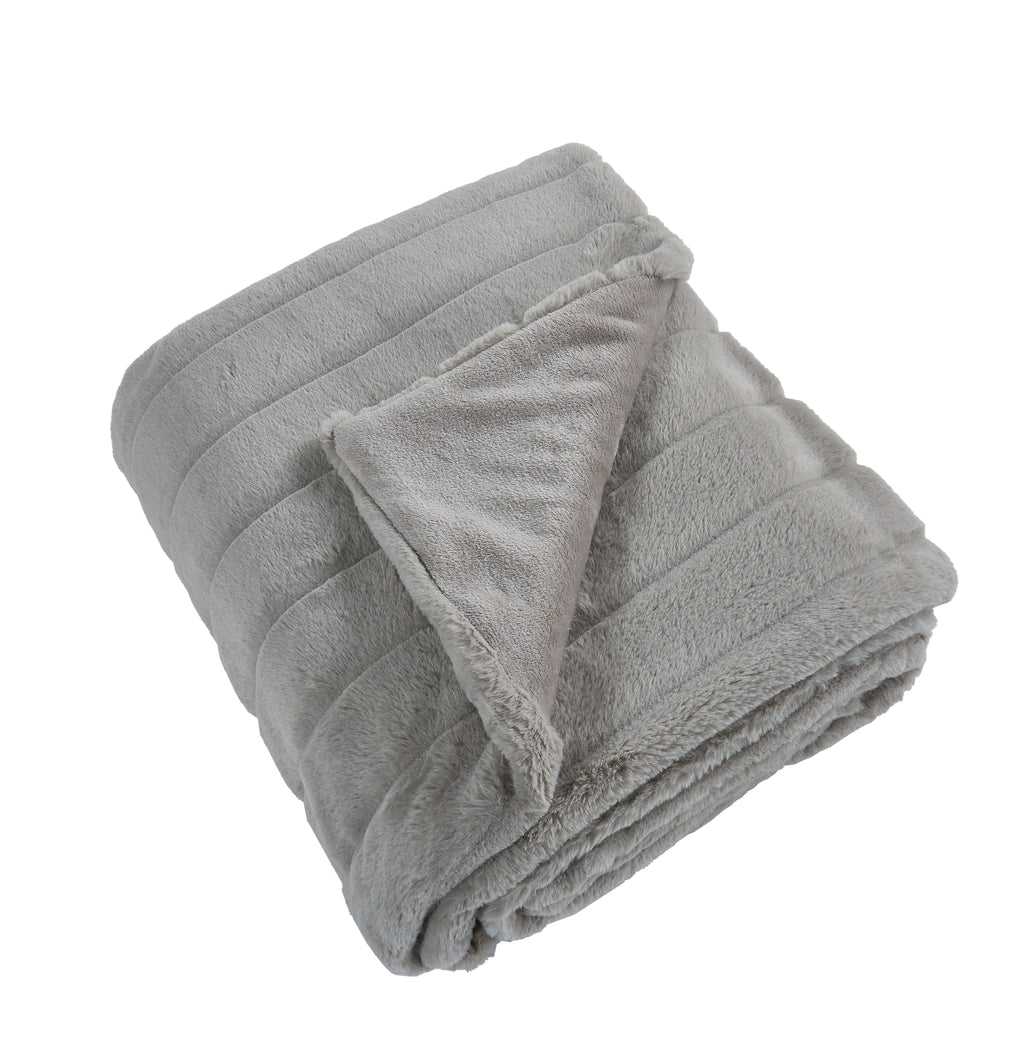 Faux Fur Stripe Blanket and Pillow Set, Ultra-Soft 420GSM Flannel, Embossed Design, Cozy & Durable for Bedroom, Living Room, or Office