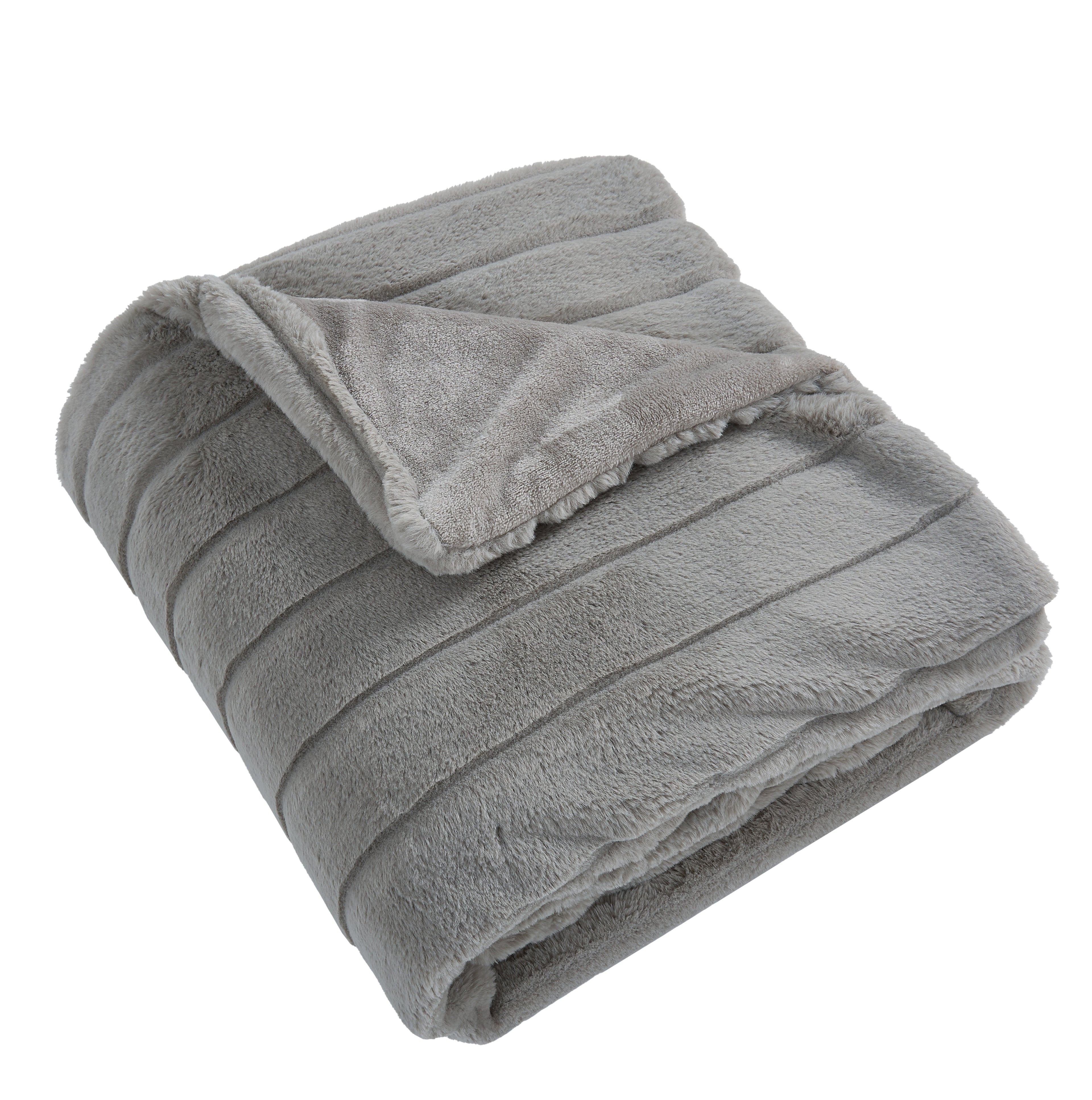 Faux Fur Stripe Blanket and Pillow Set, Ultra-Soft 420GSM Flannel, Embossed Design, Cozy & Durable for Bedroom, Living Room, or Office
