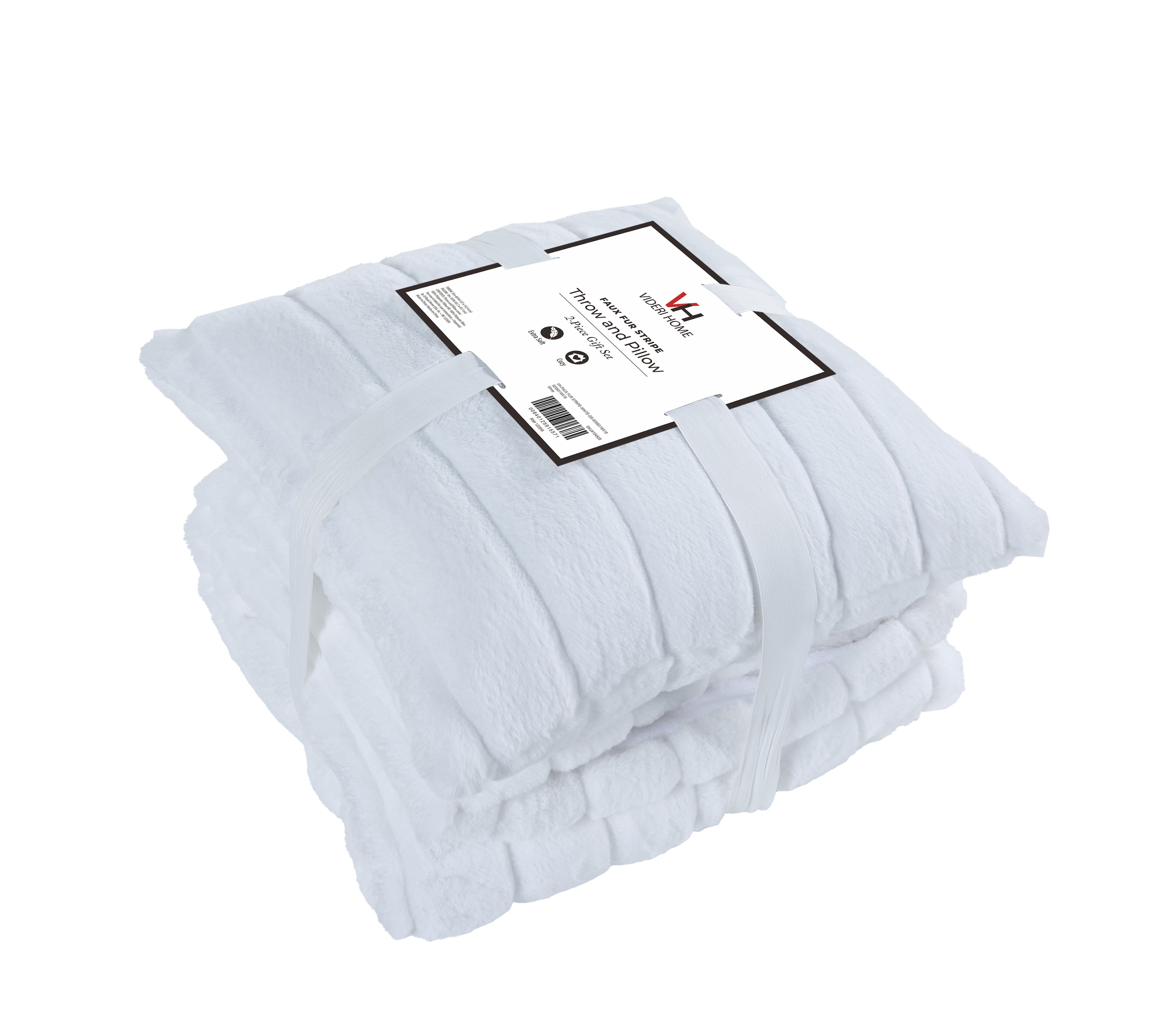 Faux Fur Stripe Blanket and Pillow Set, Ultra-Soft 420GSM Flannel, Embossed Design, Cozy & Durable for Bedroom, Living Room, or Office