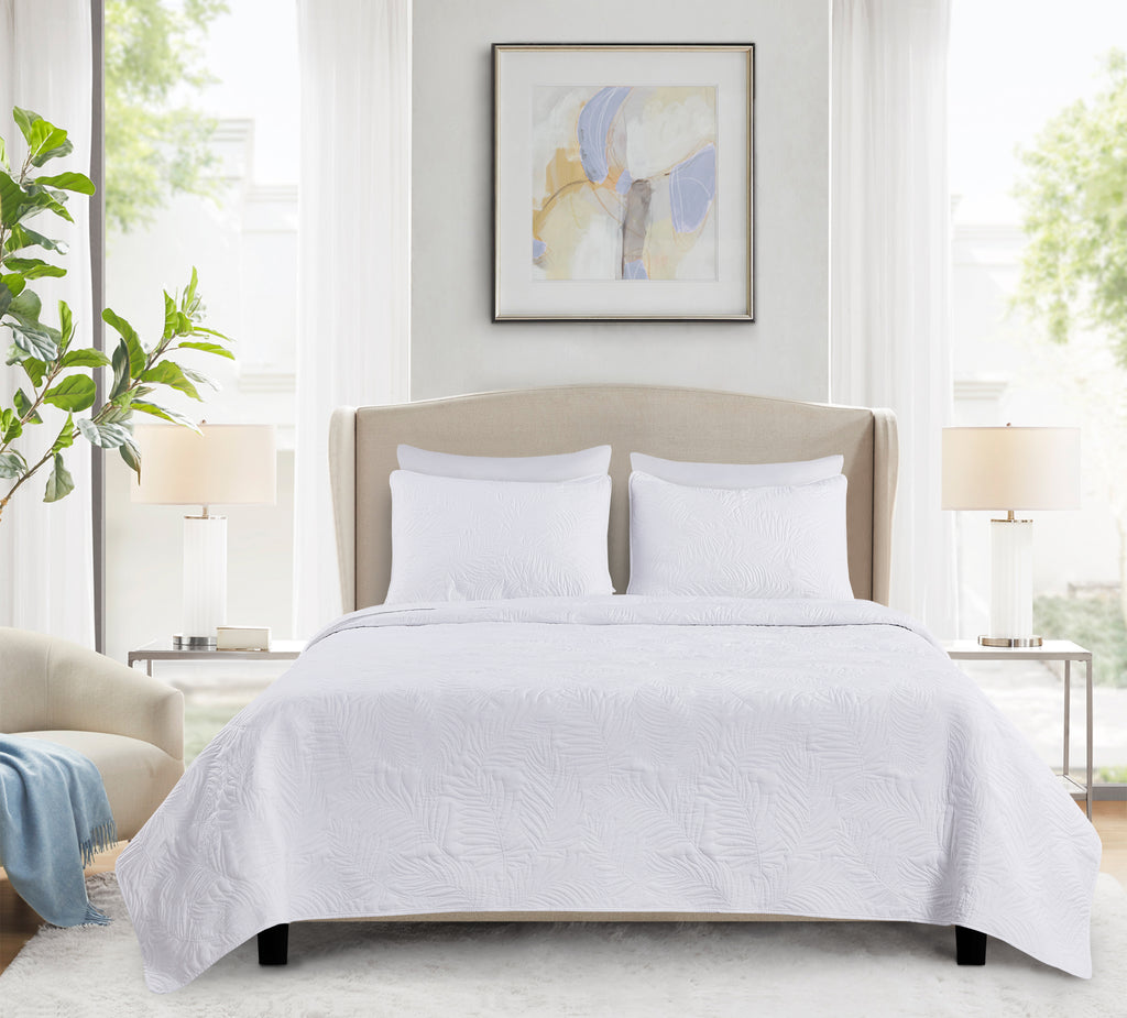 Leaf Pattern Lightweight All Season Quilt Set, Ultra Soft Brushed Microfiber Bedspread, Machine Washable