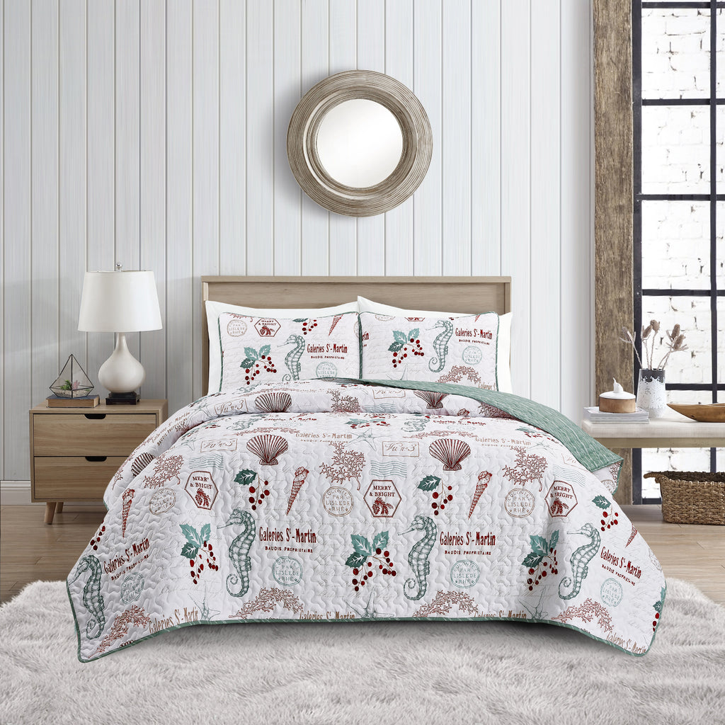 Christmas Style Lightweight Microfiber Quilt Set, Soft & Breathable Bedspread, All Season Use, Machine Washable
