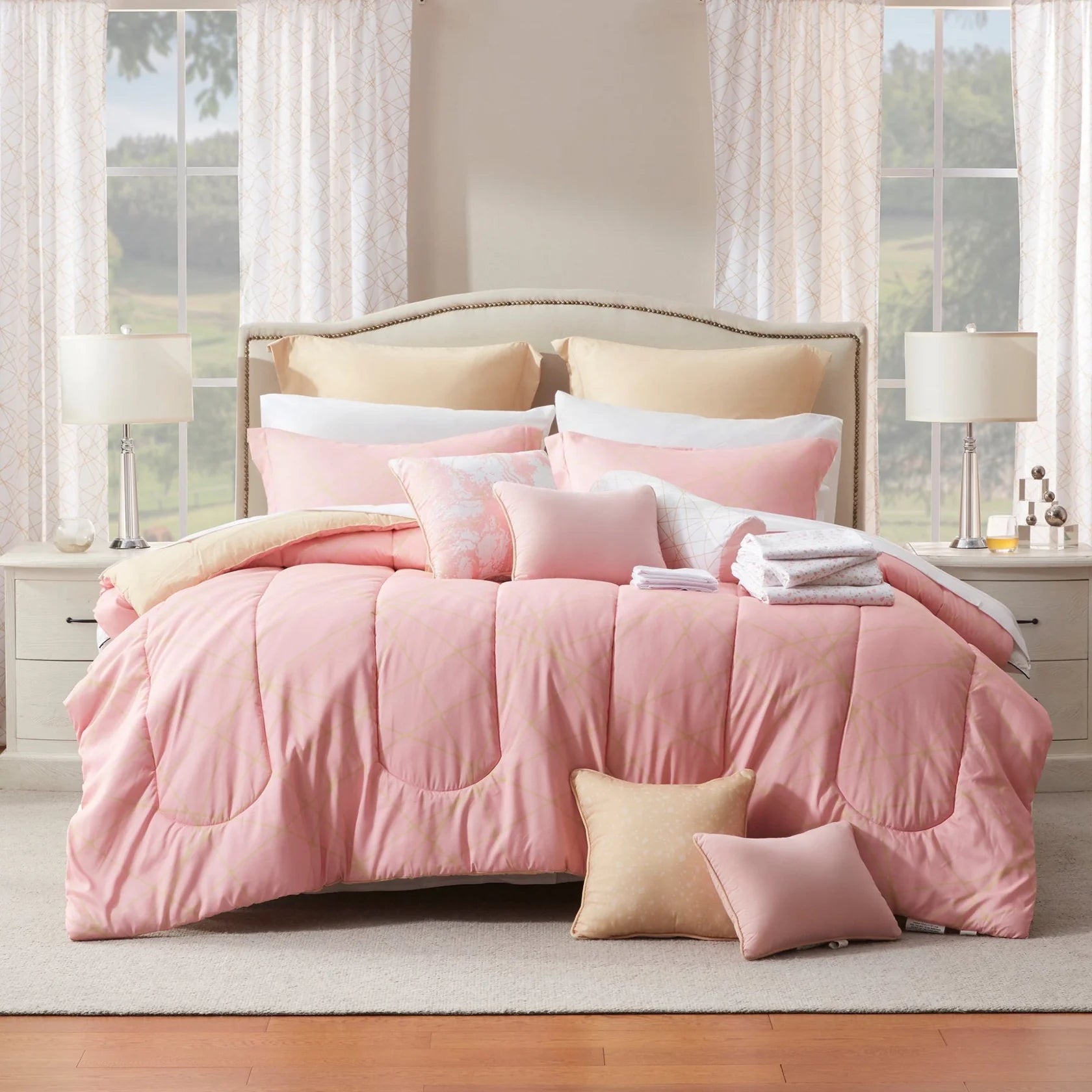 Comforter Set with 24 Piece - Rosalia All Season Bedding Sets with Comforter, Pillow Shams, Flat Sheet, Fitted Sheet, Pillowcases and Rod Pocketwindow Panels