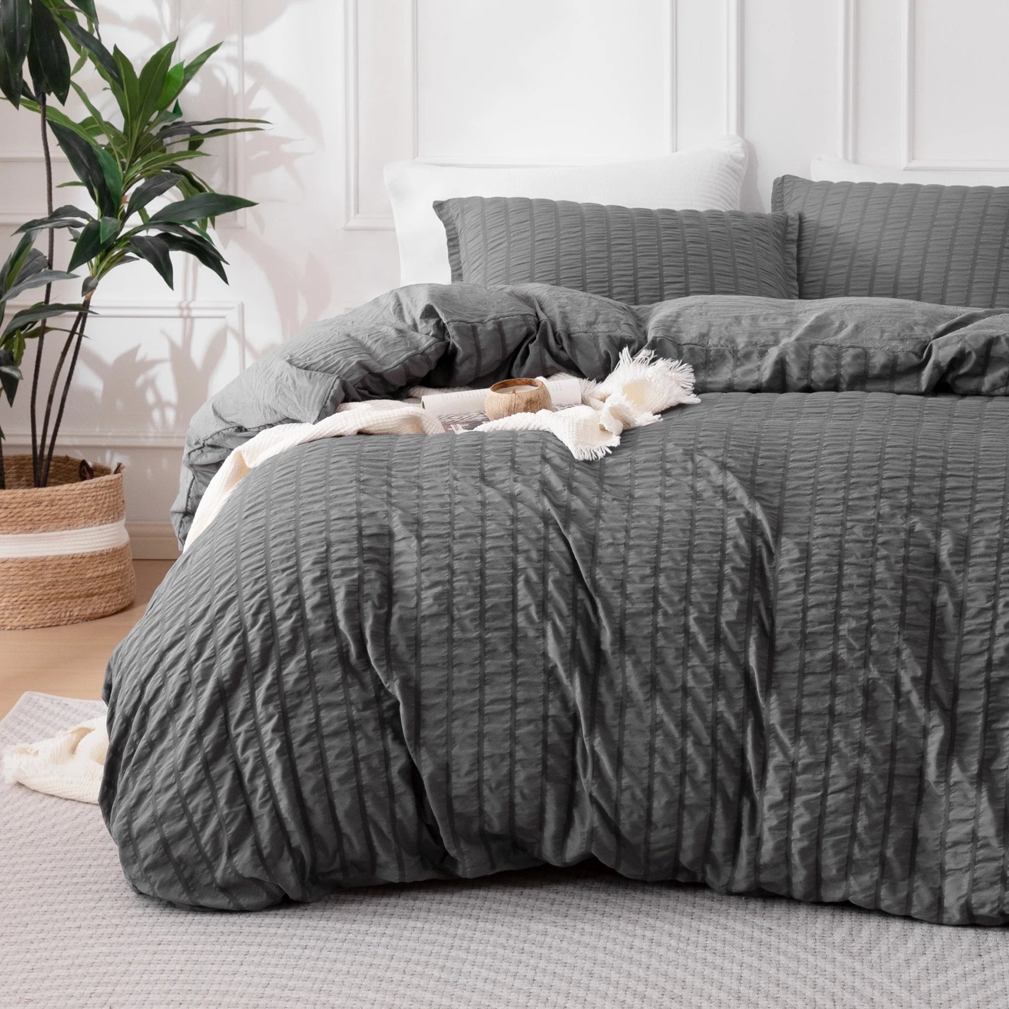 SLEEP ZONE Twin Duvet Cover 3pc Set Soft Seersucker