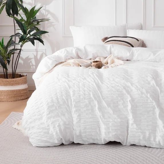 SLEEP ZONE Twin Duvet Cover 3pc Set Soft Seersucker