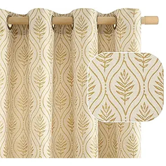 2 Piece Gold Edged tufted Sher Curtains - Ivory White