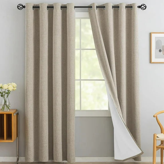 2 Piece Linen Look Blackout Curtain