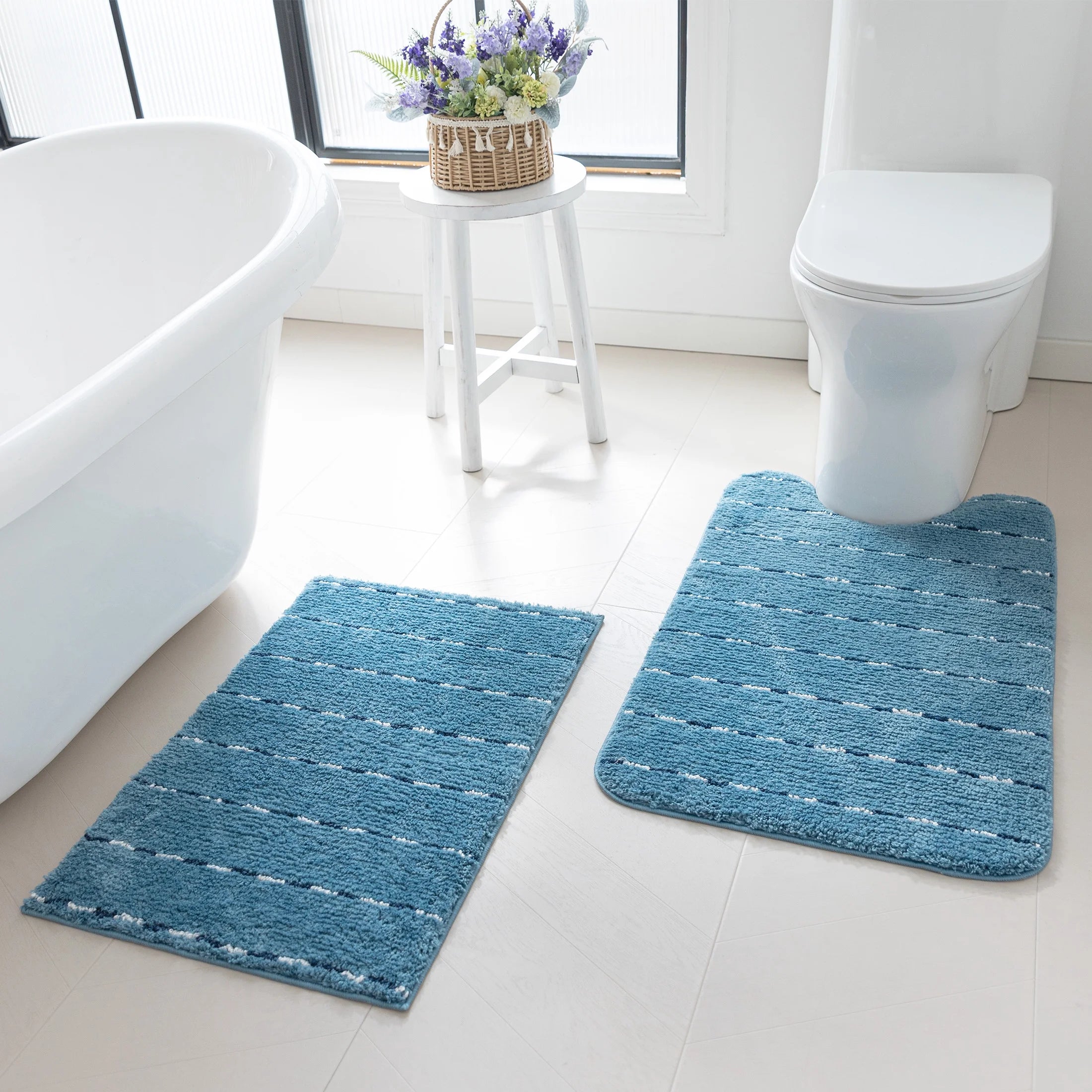 Sleep Zone Bathroom Rugs Bath Mat Set of 2 Ultra Soft surface Striped Space-Dyed