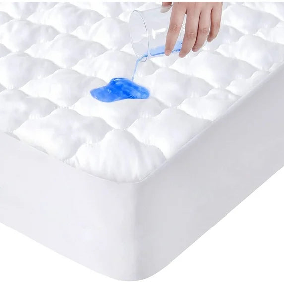 Waterproof Diamond Quilted Mattress Pad Breathable, Machine Washable, White