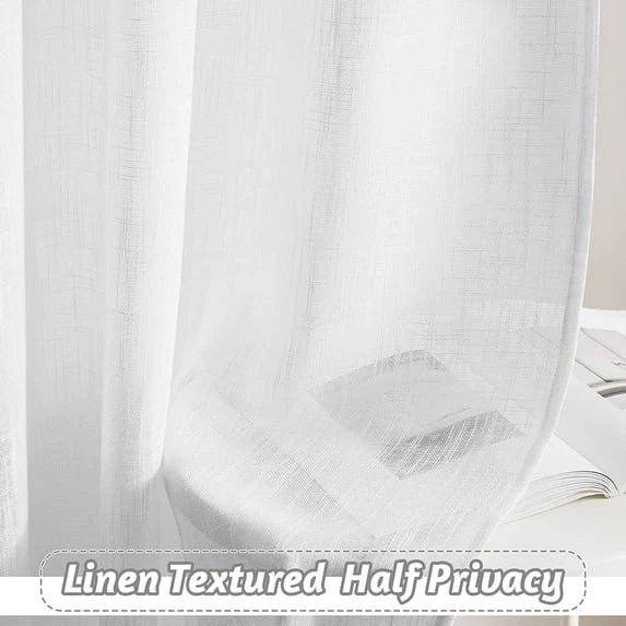 Semi Printed jacquard stripes Sheer Curtains - White