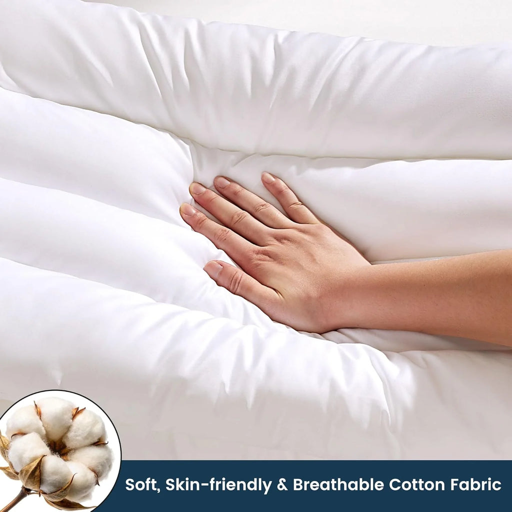 Ultra-Thin Cotton Pillow - Flat Design for Stomach/Back Sleepers & Neck Support