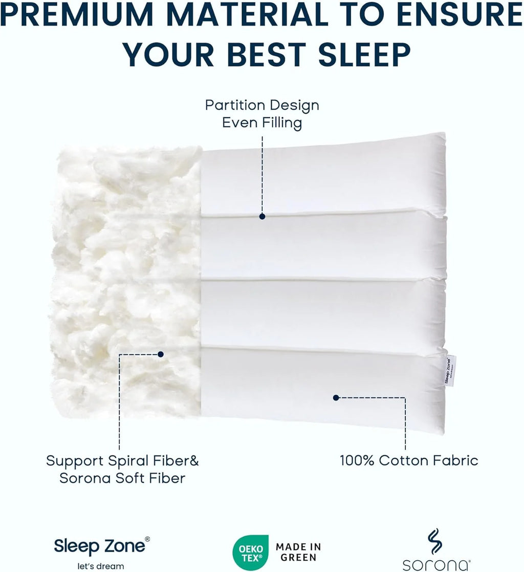 Ultra-Thin Cotton Pillow - Flat Design for Stomach/Back Sleepers & Neck Support
