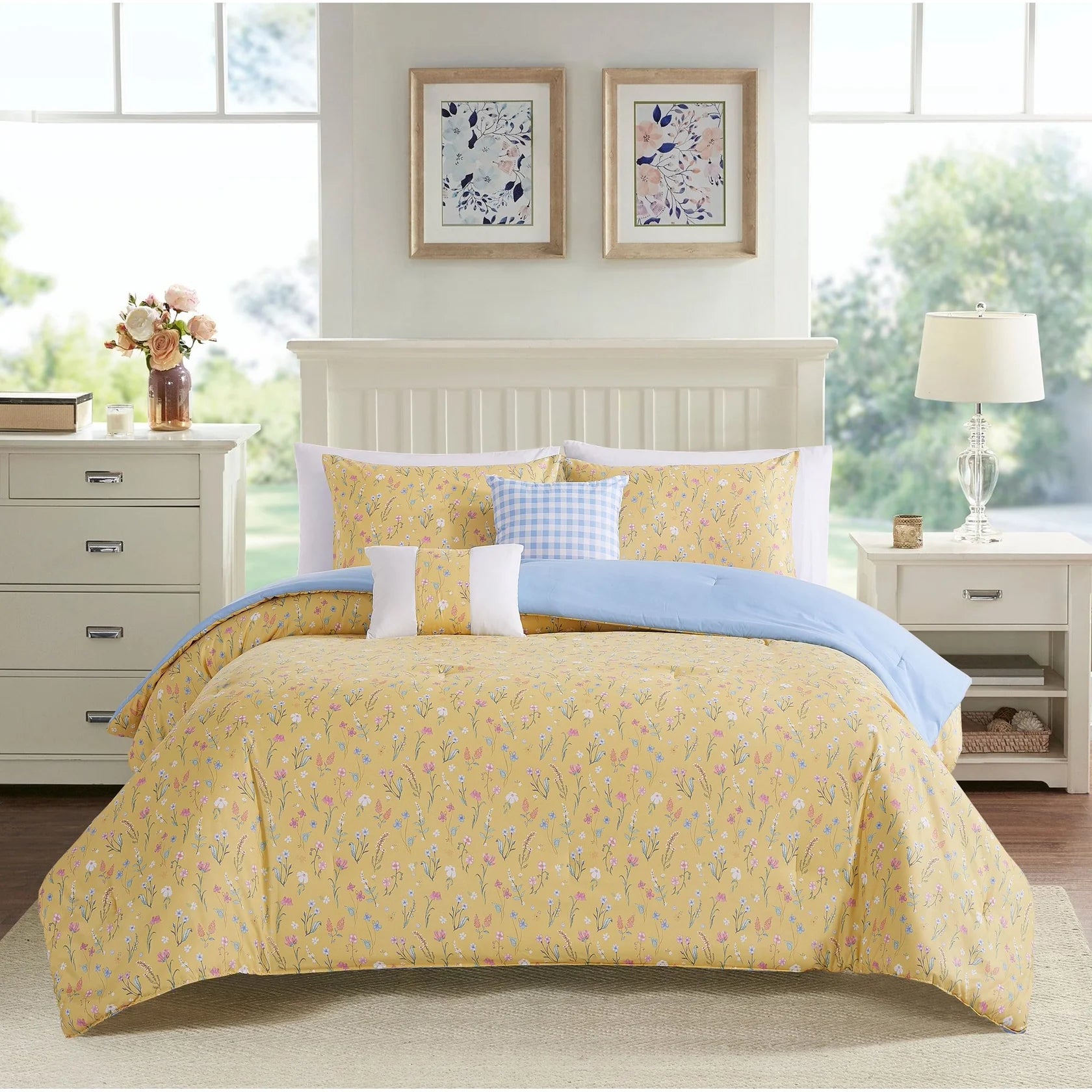Floral Printed Bed-in-a-Bag Comforter Set, All Season Lightweight Soft Microfiber Bedding, Breathable & Machine Washable