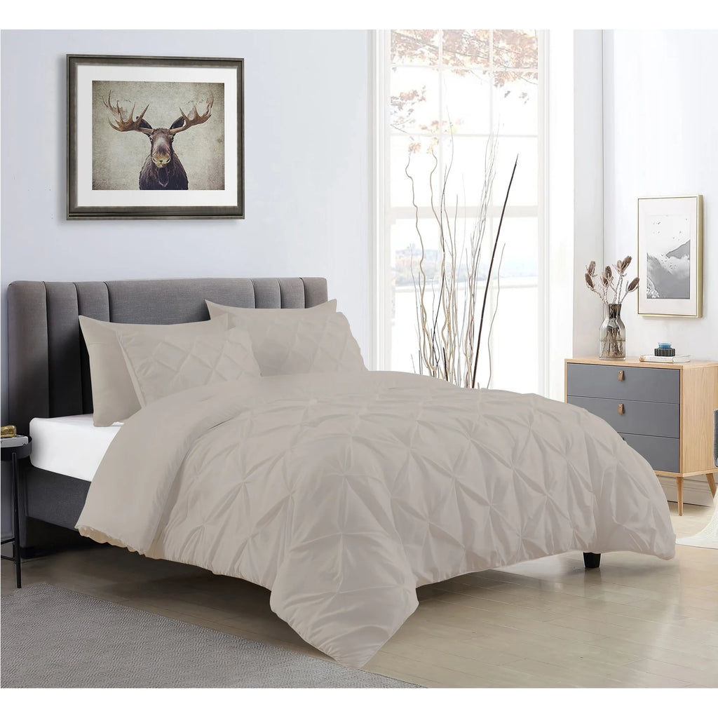 Pinch Pleat Comforter Set, Soft Lightweight Polyester Bedding with Elegant Pleated Design, All Season Warmth, Durable & Machine Washable