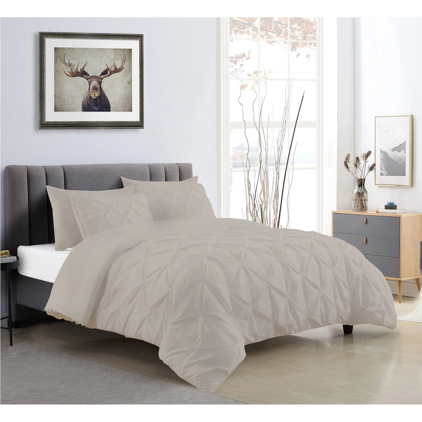 Pinch Pleat Comforter Set, Soft Lightweight Polyester Bedding with Elegant Pleated Design, All Season Warmth, Durable & Machine Washable