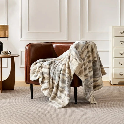 50"× 60" Throw Blanket, Multi-Color Striped Soft Durable Fluffy Faux Fur Bed Blankets