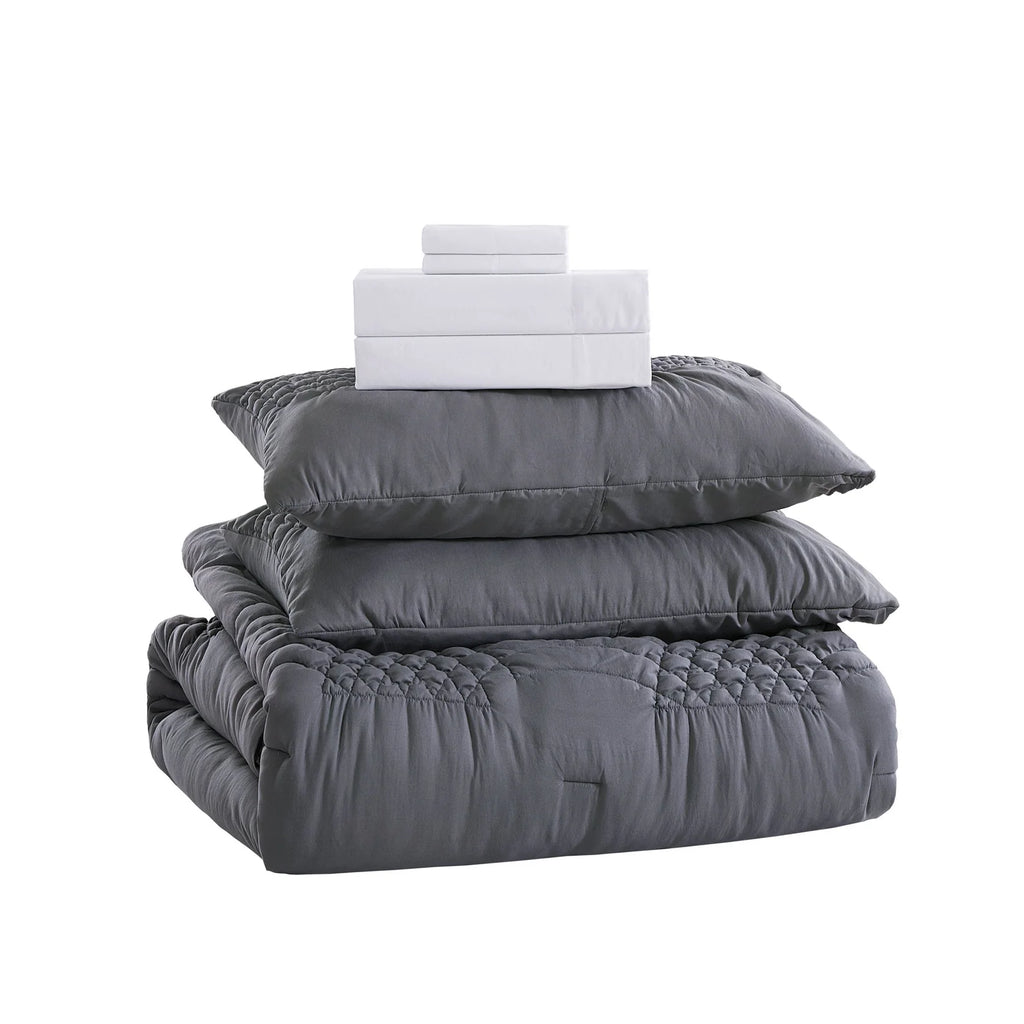 Geometric Printed Bed-in-a-Bag Comforter Set, All Season Lightweight Bedding with Soft Microfiber Fill, Machine Washable