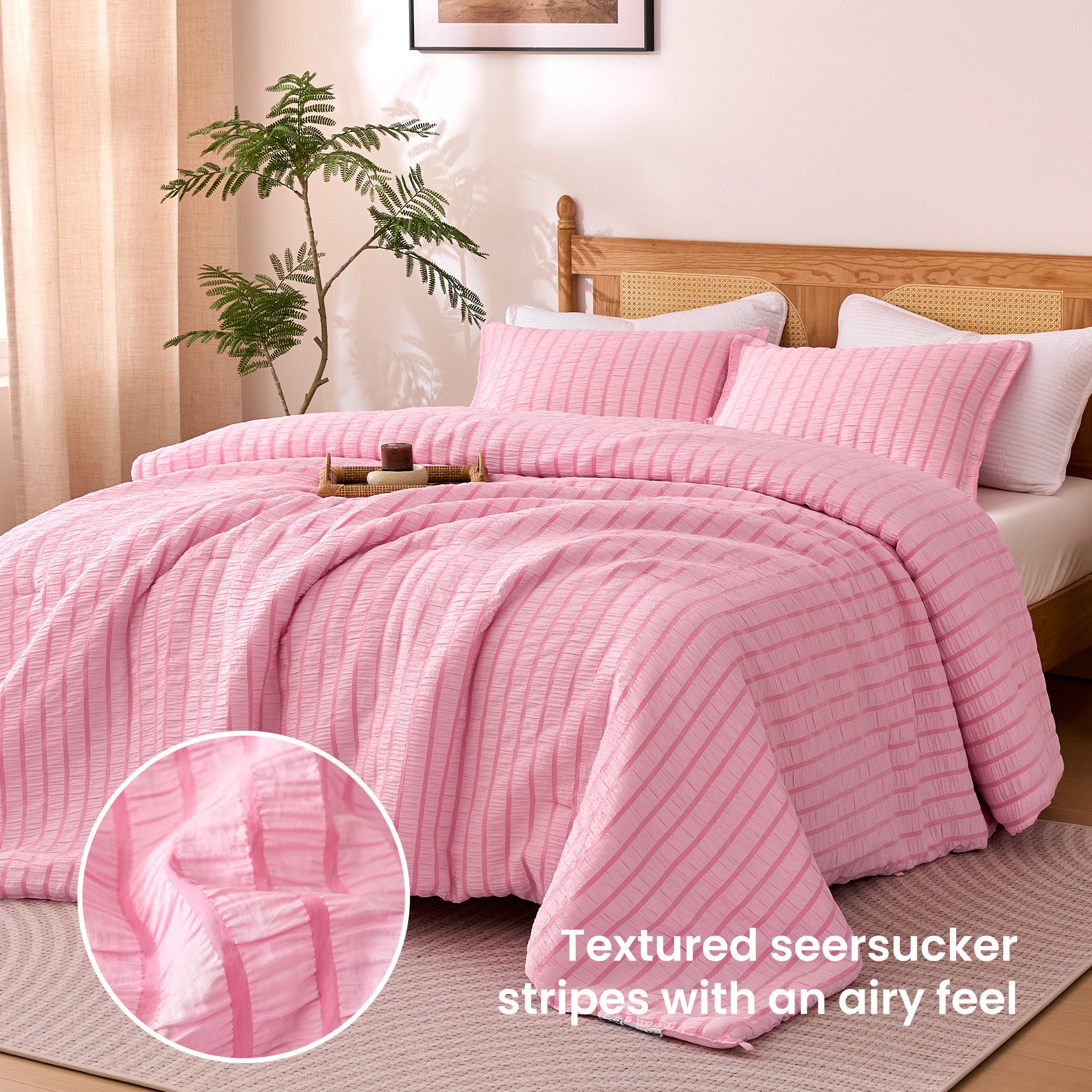 Seersucker Stripe Comforter Set, OEKO-TEX Ultra-Soft Down Alternative Bedding