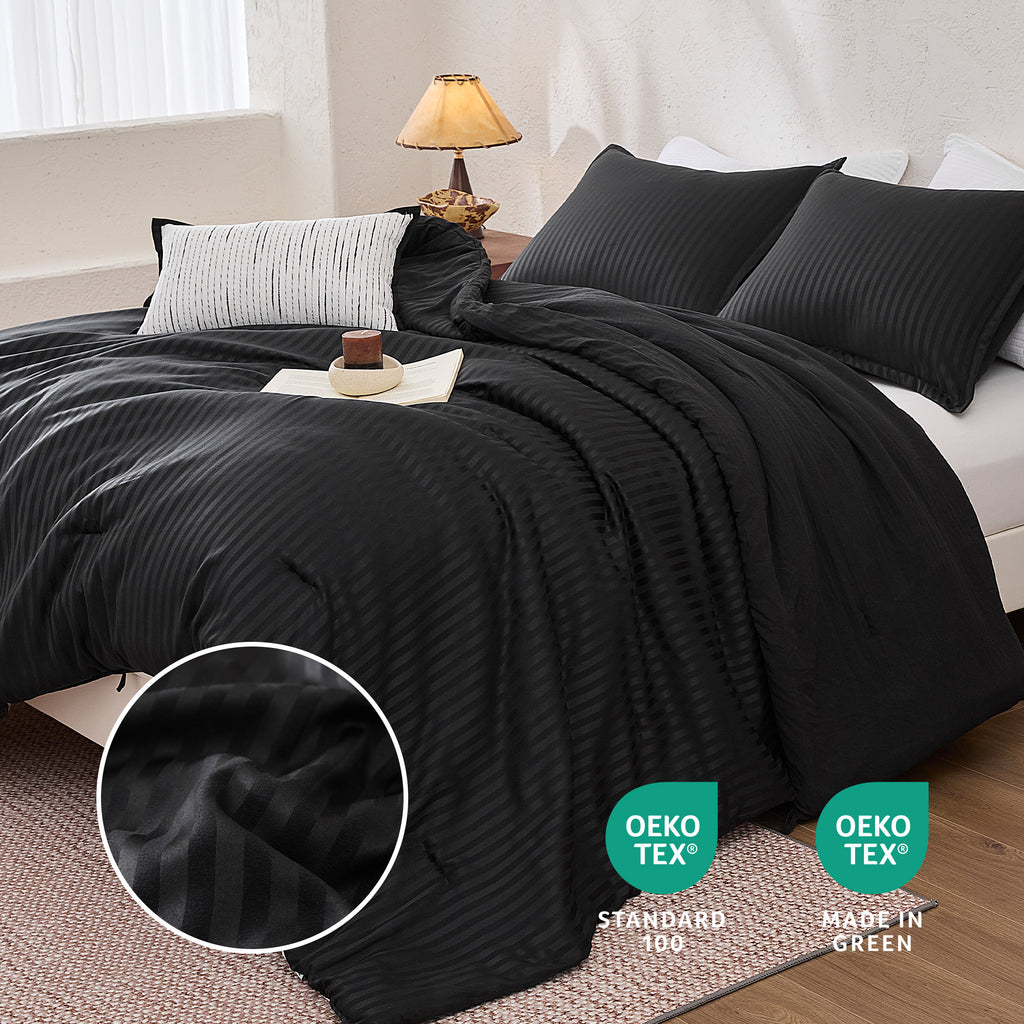 Striped Jacquard Bedding Set, Luxury Ultra Soft Comforter Set
