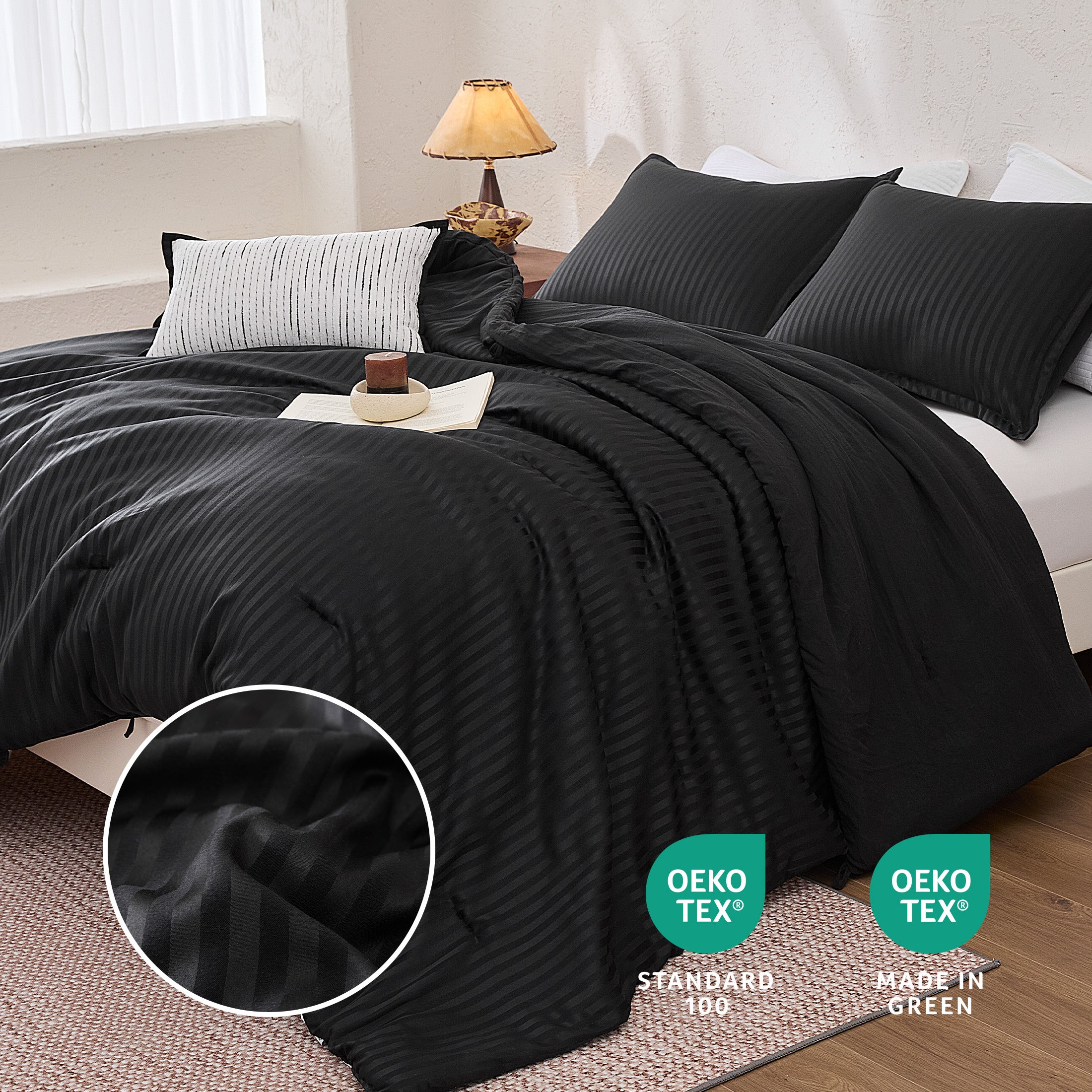 Striped Jacquard Bedding Set, Luxury Ultra Soft Comforter Set