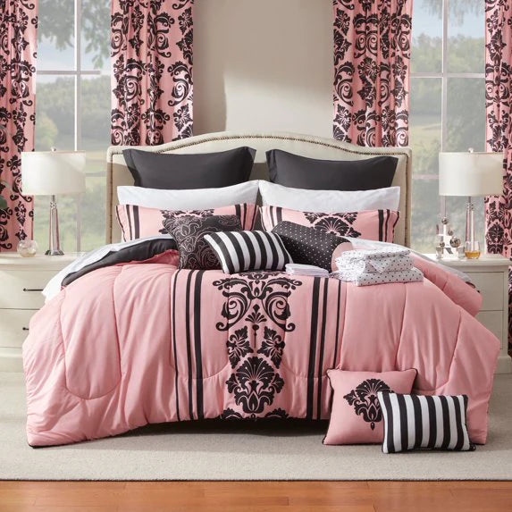 Comforter Set with 24 Piece - Rosalia All Season Bedding Sets with Comforter, Pillow Shams, Flat Sheet, Fitted Sheet, Pillowcases and Rod Pocketwindow Panels