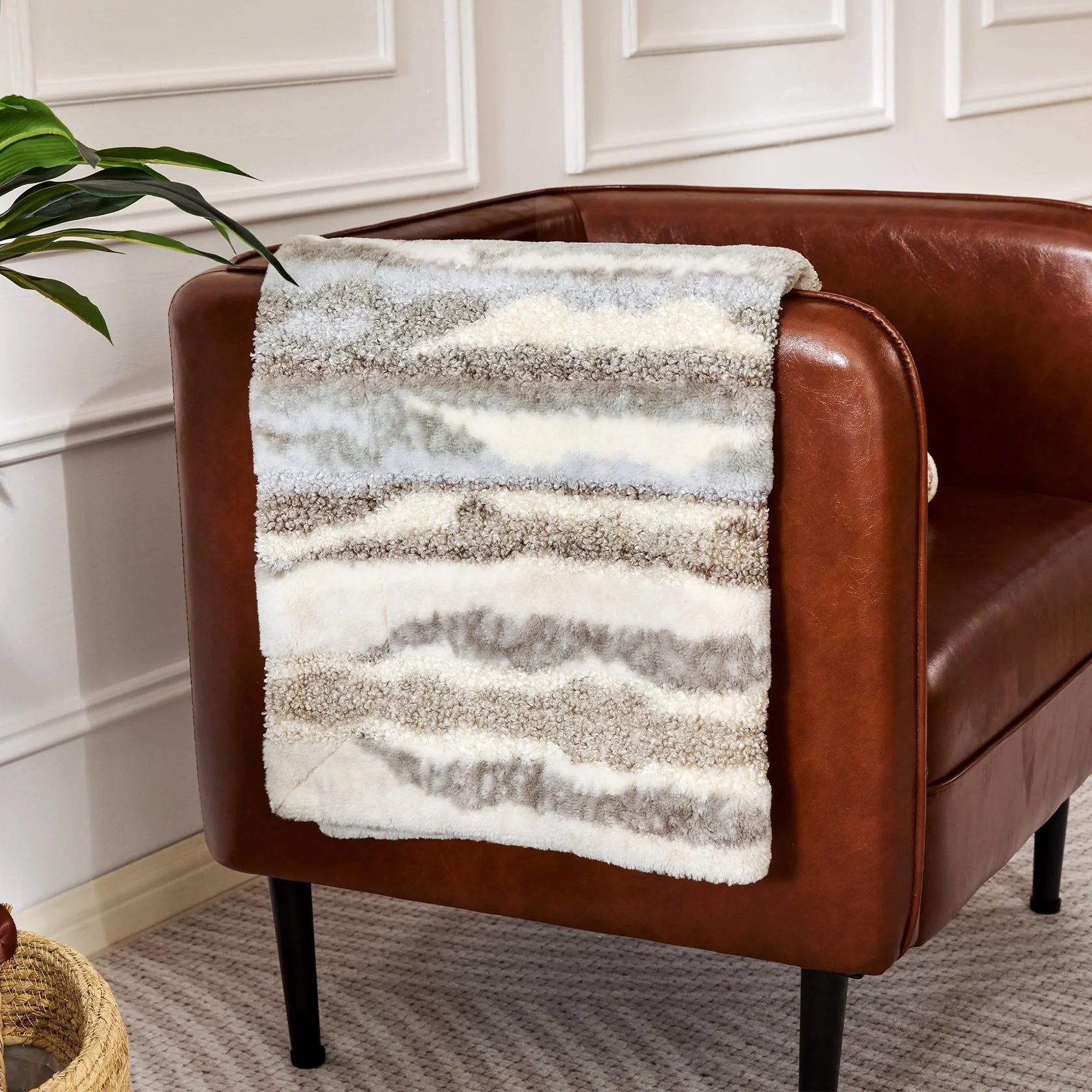 50"× 60" Throw Blanket, Multi-Color Striped Soft Durable Fluffy Faux Fur Bed Blankets