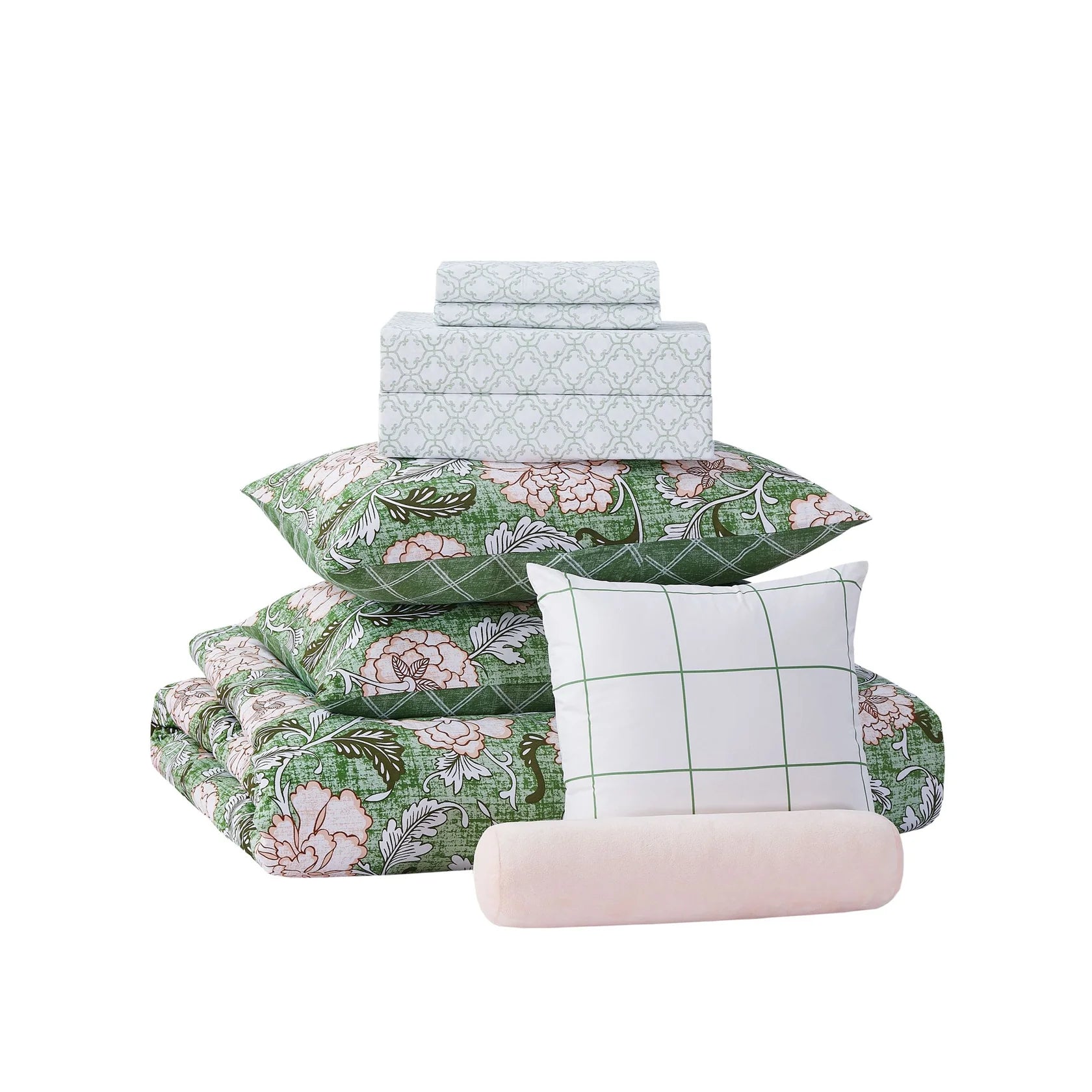 Floral Printed Bed-in-a-Bag Comforter Set, All Season Lightweight Soft Microfiber Bedding, Breathable & Machine Washable