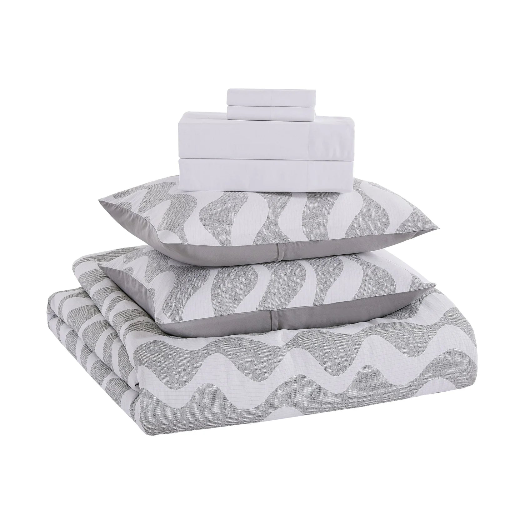 Geometric Printed Bed-in-a-Bag Comforter Set, All Season Lightweight Bedding with Soft Microfiber Fill, Machine Washable