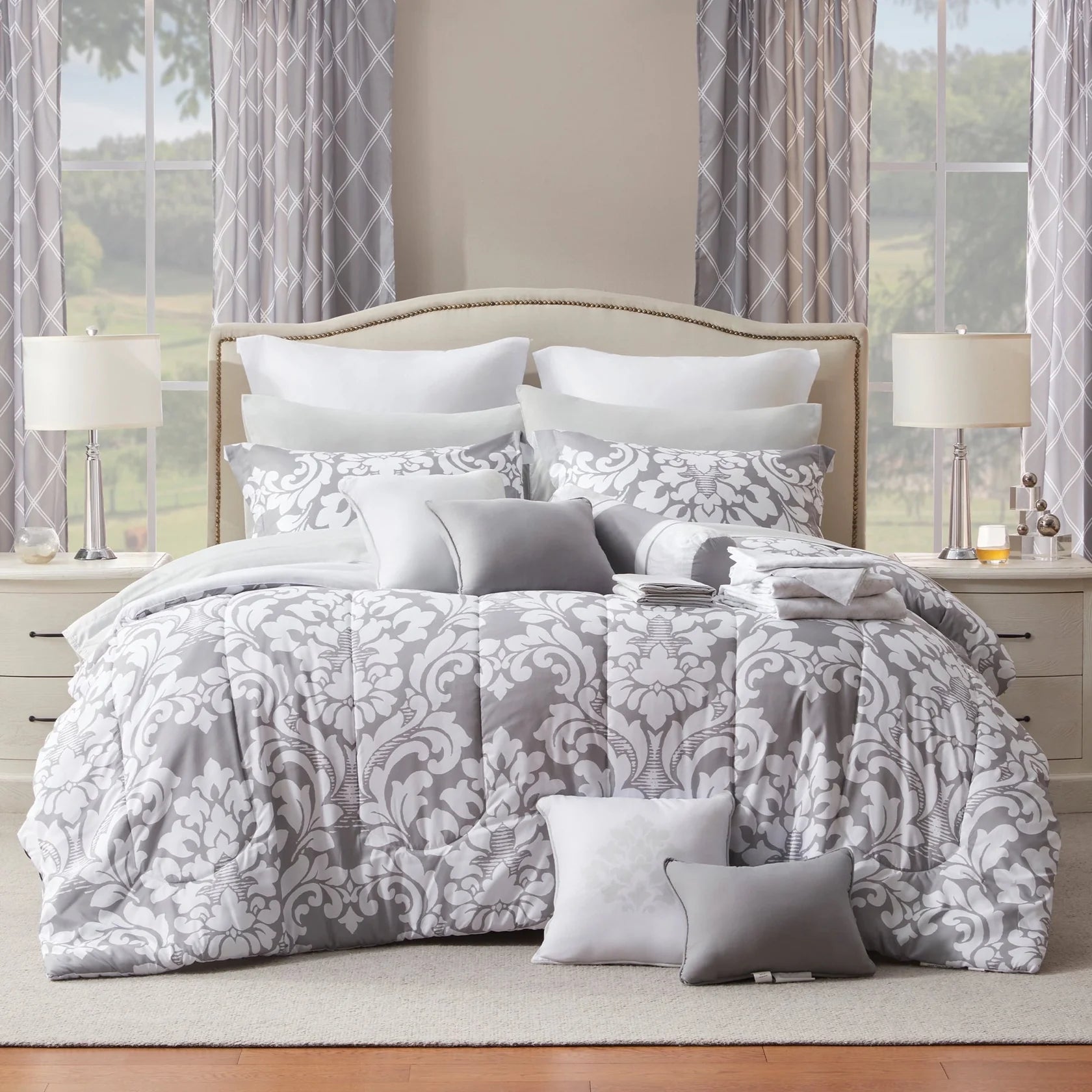 Comforter Set with 24 Piece - Rosalia All Season Bedding Sets with Comforter, Pillow Shams, Flat Sheet, Fitted Sheet, Pillowcases and Rod Pocketwindow Panels